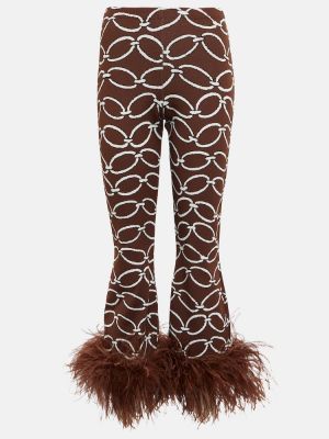 Hlače ravnih nogavica sa perjem s printom Valentino smeđa