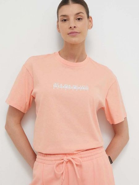 Bavlněné tričko Napapijri oranžové