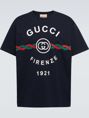 T-shirt di cotone in jersey Gucci blu