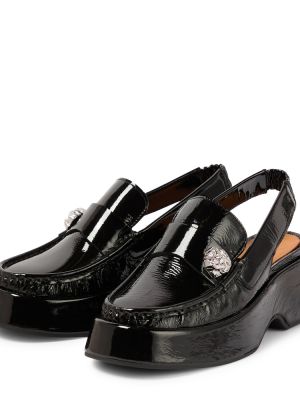 Lakované kožené loafers s otevřenou patou Ganni černé