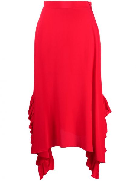 Hedvábné asymetrická sukně s volány Stella Mccartney - červená