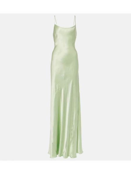 Zelené saténové dlouhé šaty Victoria Beckham