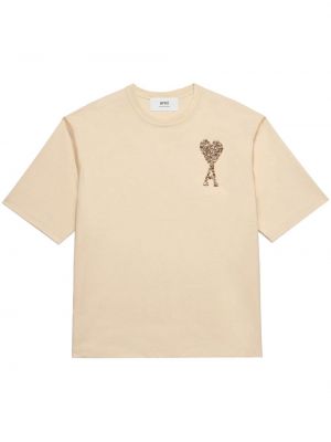 T-shirt mit stickerei mit kristallen Ami Paris beige