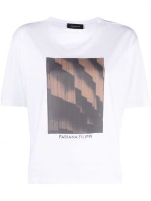 Памучна тениска с принт Fabiana Filippi бяло