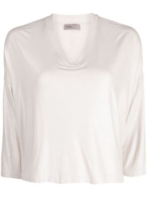 V-nyakú szatén póló Herno fehér
