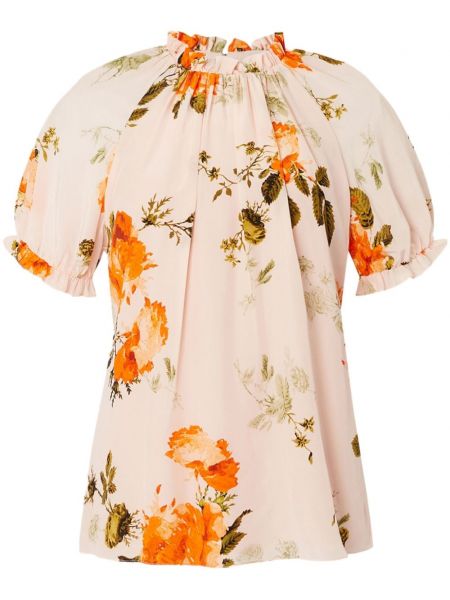 Копринена блуза с яка на цветя с принт Erdem