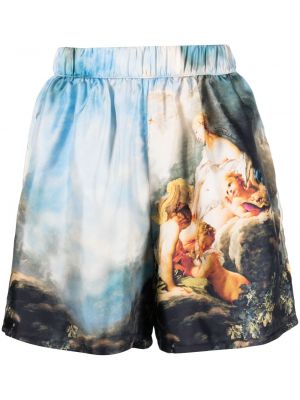 Pantaloni scurți de mătase cu imagine Roberto Cavalli albastru