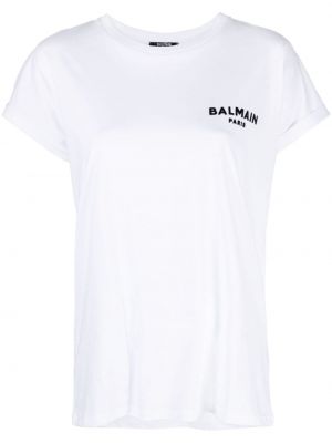 Koszulka bawełniana z nadrukiem Balmain biała