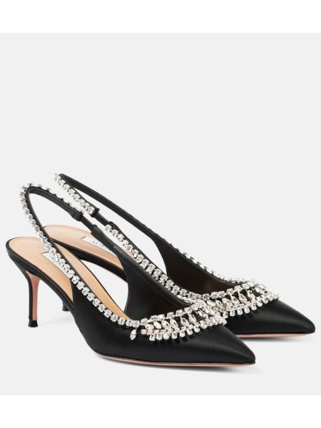 Krystaller slingback sateng pumps Aquazzura svart