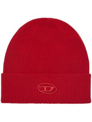 Haftowana czapka bawełniana Diesel czerwona
