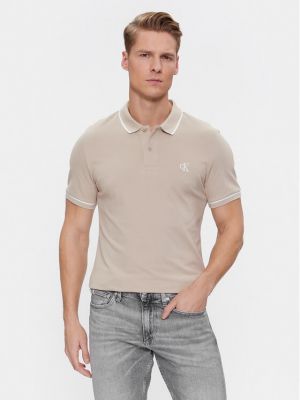Polo marškinėliai slim fit Calvin Klein Jeans smėlinė