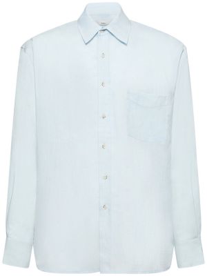 Camisa de lino oversized con bolsillos Commas azul