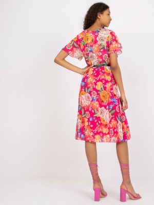 Плисирана мини рокля на цветя с къс ръкав Fashionhunters розово
