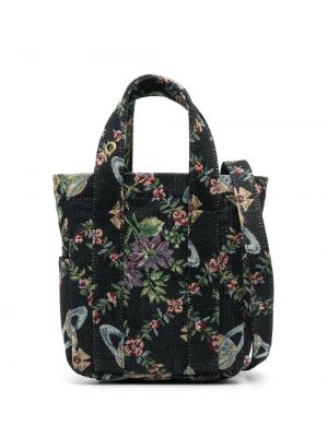 Virágos hímzett bevásárlótáska Vivienne Westwood fekete