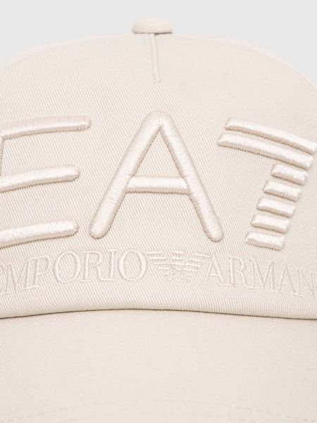 Бавовняна кепка з аплікацією Ea7 Emporio Armani бежева