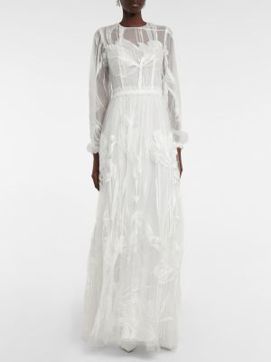 Haftowana sukienka długa tiulowa Costarellos biała