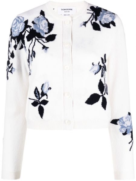 Cardigan din cașmir cu model floral Thom Browne alb