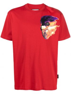 Bavlněné tričko s potiskem Philipp Plein červené