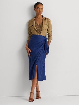 Falda midi de lino Lauren Ralph Lauren azul