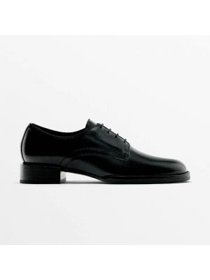 Кружевные туфли на шнуровке без каблука Massimo Dutti черные