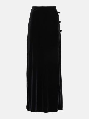 Maksi suknja s mašnom od samta od jersey Ganni crna