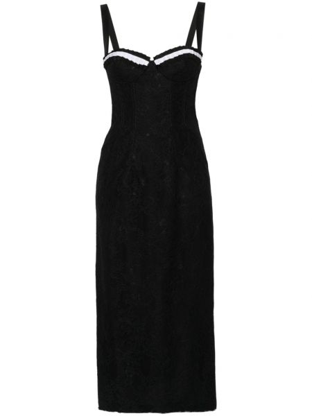 Midi haljina s cvjetnim printom s čipkom Moschino crna