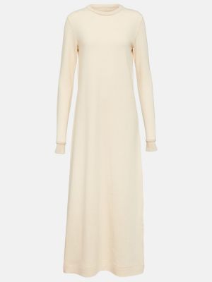 Памучна вълнена миди рокля Jil Sander бяло