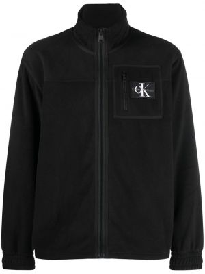 Bombažna denim jakna iz flisa Calvin Klein Jeans črna