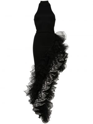 Вечерна рокля с пайети с волани Rotate черно