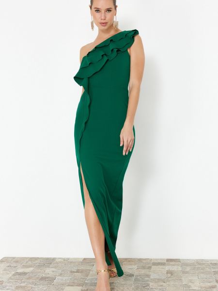Βραδινό φόρεμα με βολάν Trendyol πράσινο