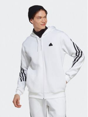 Pruhovaná mikina s kapucí na zip Adidas bílá