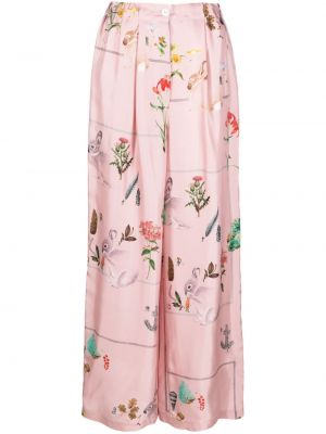 Hedvábné kalhoty s potiskem Lanvin růžové