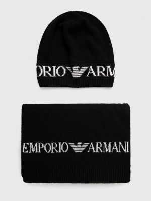 Вълнен шал Emporio Armani черно