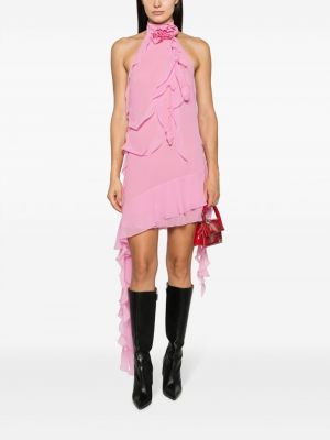 Jedwabna sukienka koktajlowa z falbankami Blumarine różowa