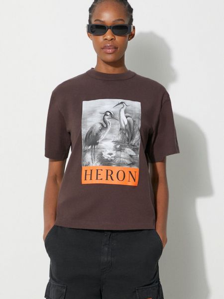 Koszulka bawełniana Heron Preston brązowa
