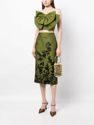 Žakárové květinové pouzdrová sukně s potiskem Bambah zelené
