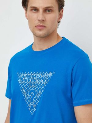 Тениска с дълъг ръкав с апликация Guess синьо