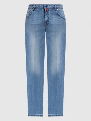 Прямые джинсы с потертостями Kiton голубые