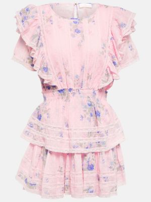 Pamučna haljina s čipkom Loveshackfancy ružičasta