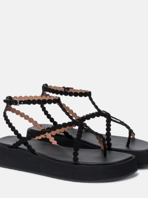 Sandale din piele de căprioară cu platformă Alaã¯a negru
