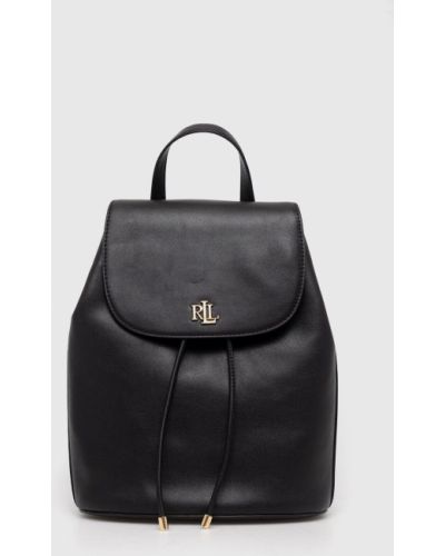 Kožni ruksak jednobojni Lauren Ralph Lauren crna
