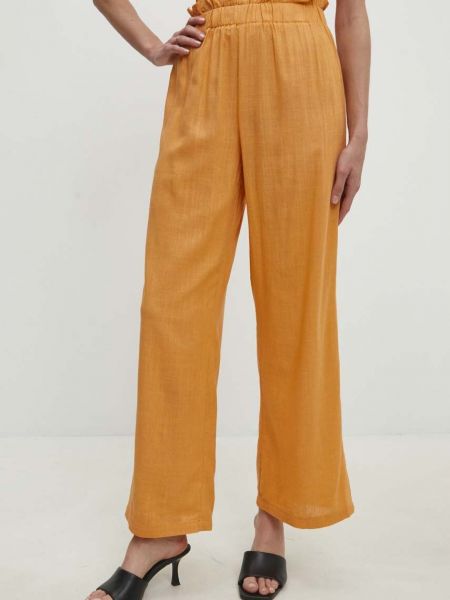 Lanene hlače ravnih nogavica visoki struk Answear Lab narančasta