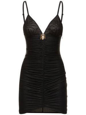 Μini φόρεμα από ζέρσεϋ με δαντέλα Alessandra Rich μαύρο