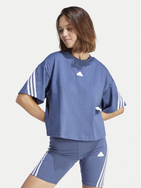 Tricou cu dungi cu croială lejeră Adidas albastru