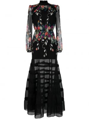 Dolga obleka s cvetličnim vzorcem s potiskom Saloni črna