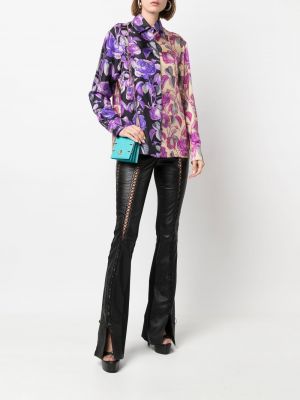 Raštuota gėlėta šilkinė marškiniai Roberto Cavalli violetinė