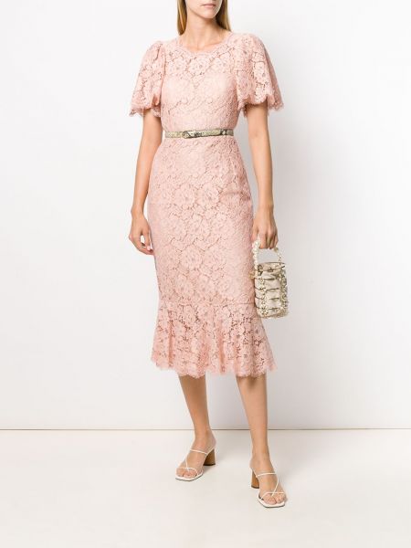 Vestido de noche ajustado de flores de encaje Dolce & Gabbana rosa