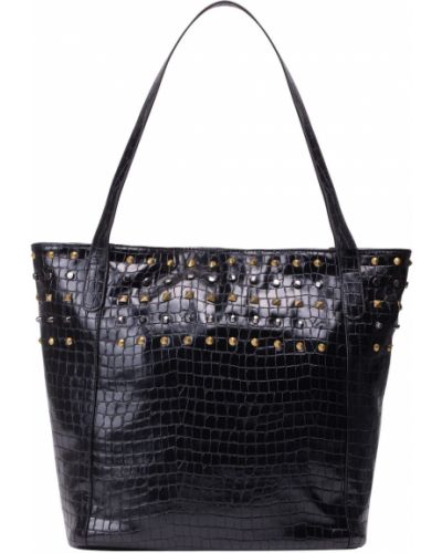 Jednofarebná kožená nákupná taška na zips Usha Festival - čierna