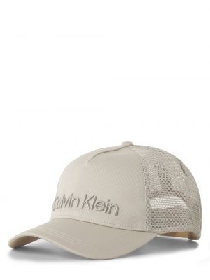Haftowana czapka z daszkiem bawełniana Calvin Klein beżowa