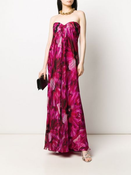 Vestido de noche de flores con escote pronunciado Alexander Mcqueen rosa